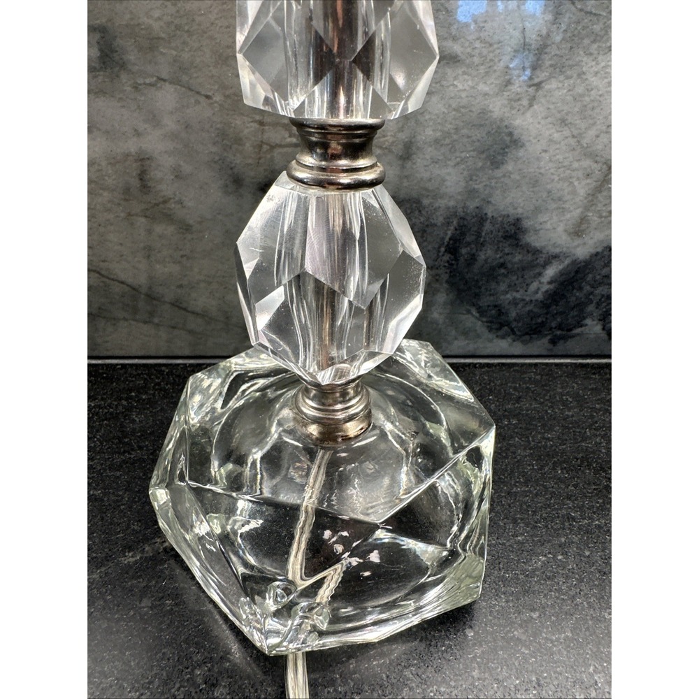 MCM 1950's Hollywood Regency Stacked‎ Leaded Crystal Boudoir Table Lamps Works - Picture 7 of 11
